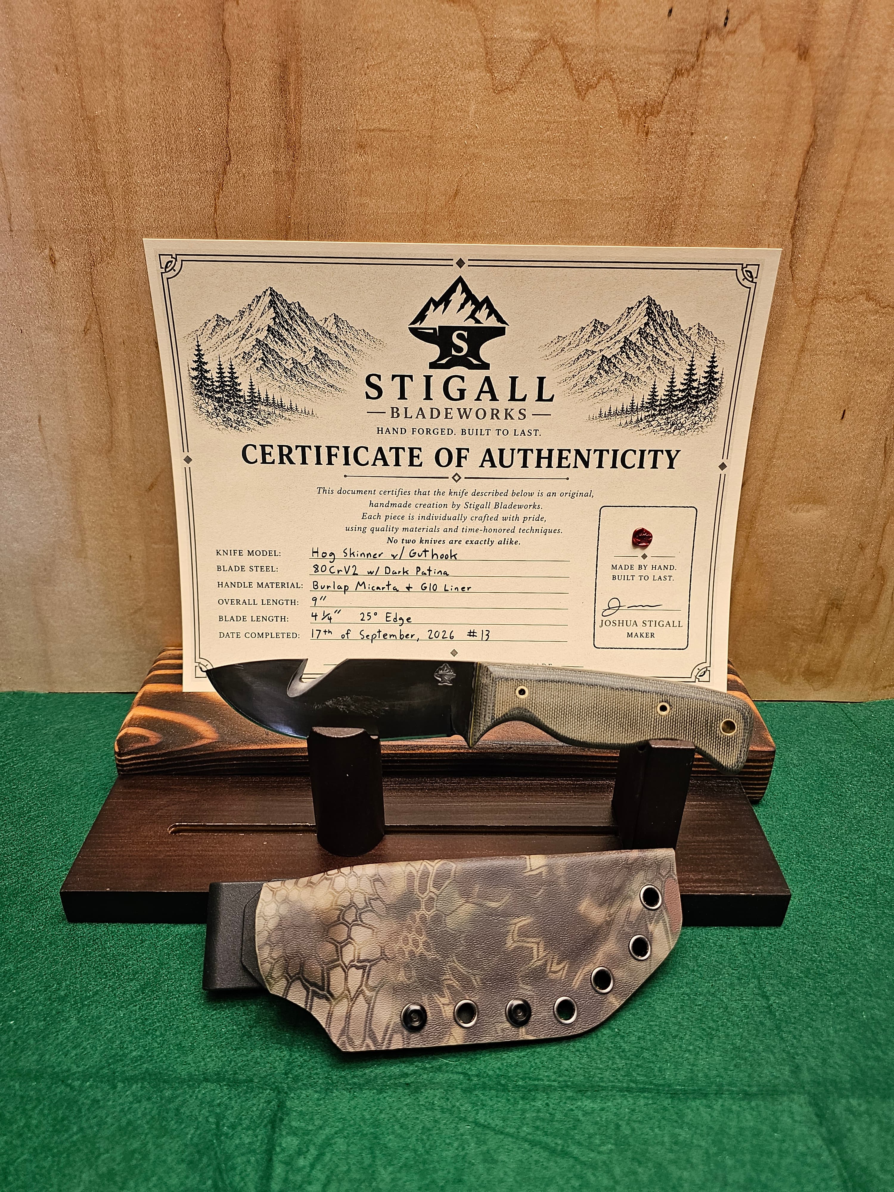 Feral Hog Skinner — hand-forged hunter knife in 80CrV2 with a Burlap Micarta w/G10 Liner handle by Stigall Bladeworks
